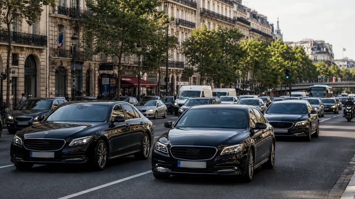 Berlines VTC noires dans la circulation parisienne